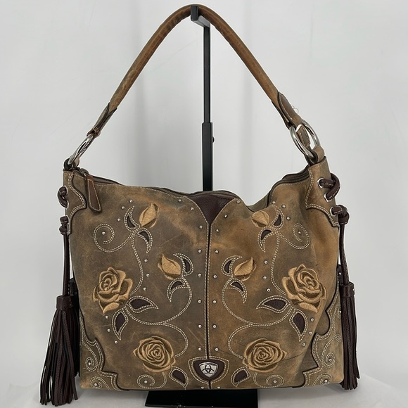 Ariat Handbags - Ariat Floral Leather Bag Cowgirl Western Country with Fringe Accents EUC